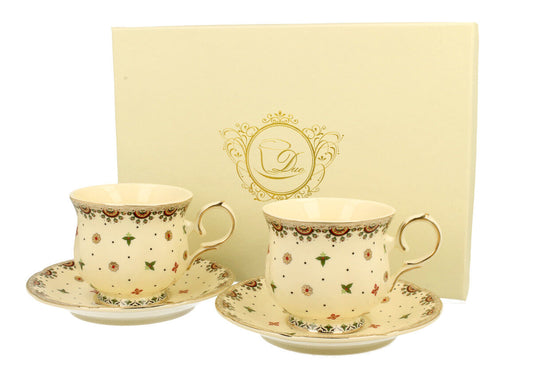 DUO ECRU 22766 2er-Set Tassen 260 ml mit Untertassen mit Untertassen, New Bone China Porzellan