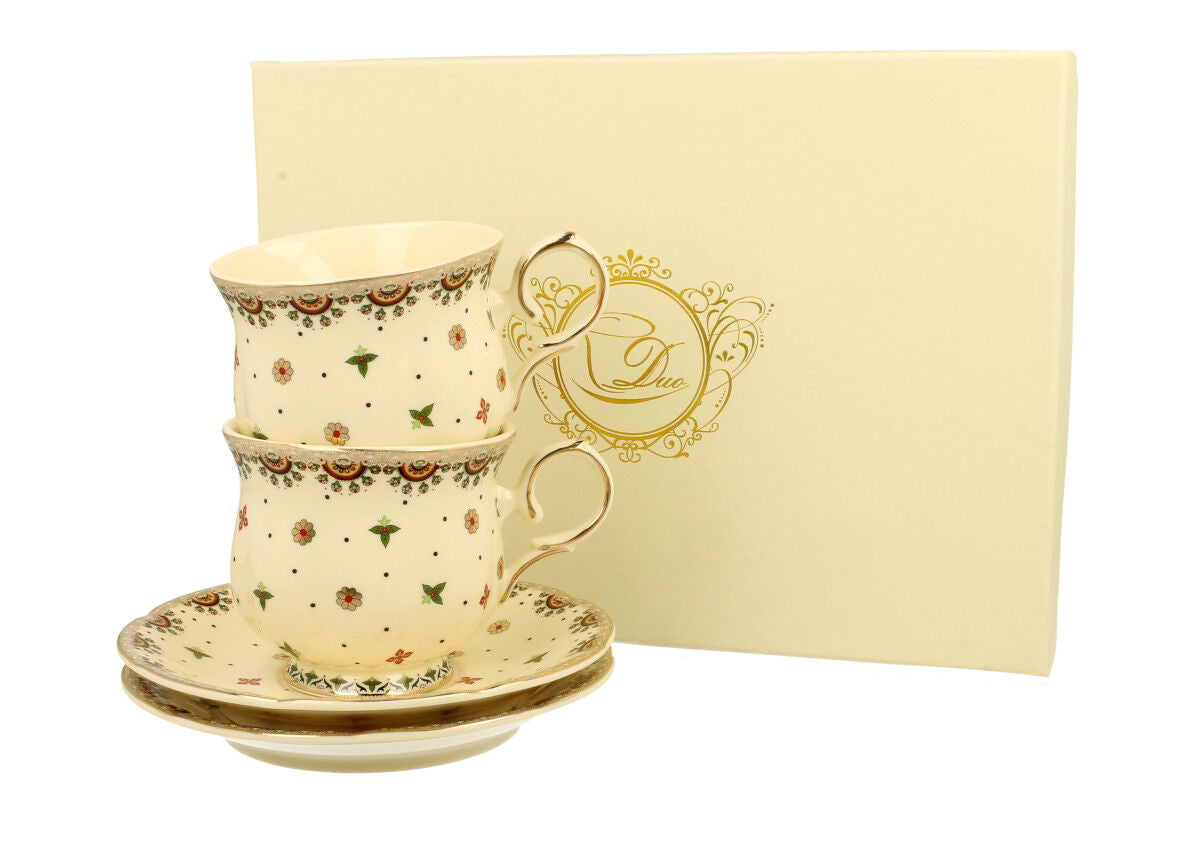 DUO ECRU 22766 2er-Set Tassen 260 ml mit Untertassen mit Untertassen, New Bone China Porzellan – Bild 2