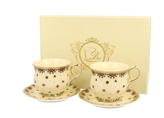 DUO ECRU 2er-Set Espressotassen 150 ml mit Untertassen, New Bone China Porzellan