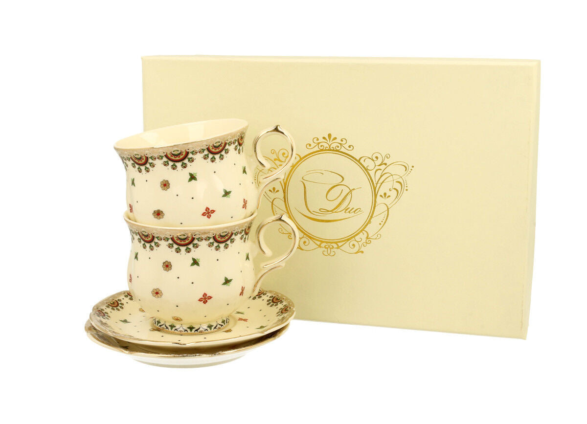 DUO ECRU 2er-Set Espressotassen 150 ml mit Untertassen, New Bone China Porzellan – Bild 2