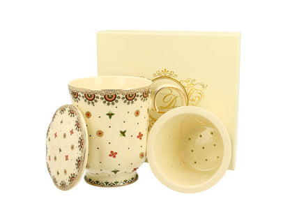 DUO ECRU Becher 450 ml CASABLANCA mit Teesieb, New Bone China Porzellan