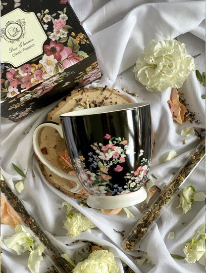 DUO FLORAL Jumbobecher 480 ml VINTAGE FLOWERS BLACK mit Fuß, New Bone China Porzellan – Bild 9