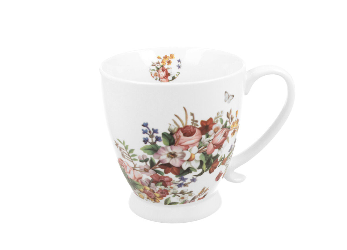 10er SET DUO FLORAL Jumbobecher 480 ml VINTAGE FLOWERS WHITE mit Fuß, New Bone China Porzellan – Bild 2