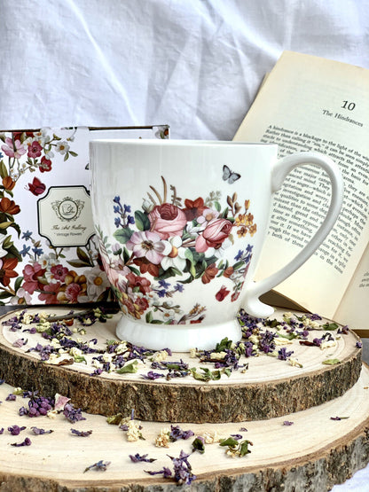 10er SET DUO FLORAL Jumbobecher 480 ml VINTAGE FLOWERS WHITE mit Fuß, New Bone China Porzellan – Bild 5