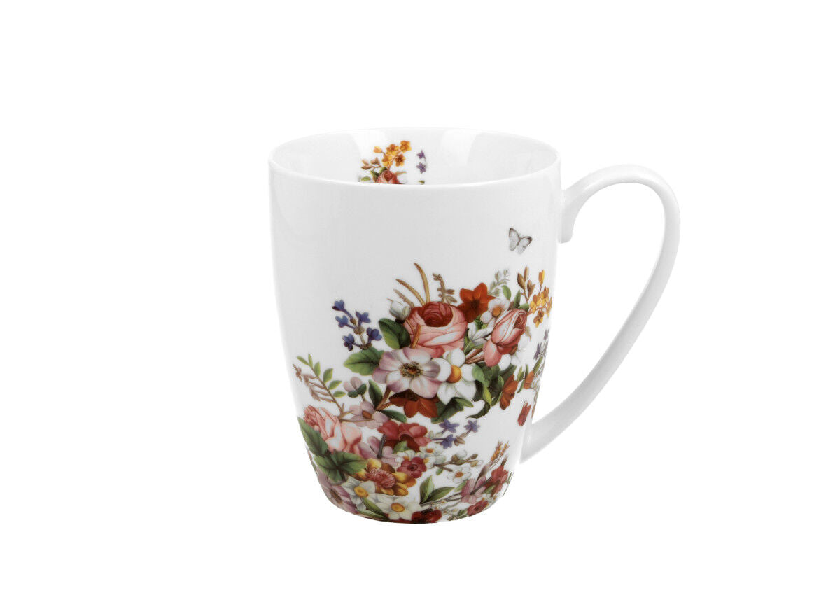 10er SET DUO FLORAL Klassischer Becher 350 ml VINTAGE FLOWERS WHITE New Bone China Porzellan – Bild 2