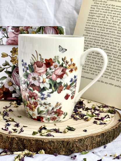 DUO FLORAL Klassischer Becher 350 ml VINTAGE FLOWERS WHITE New Bone China Porzellan – Bild 4