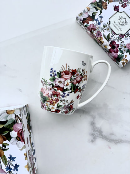 10er SET DUO FLORAL Klassischer Becher 350 ml VINTAGE FLOWERS WHITE New Bone China Porzellan – Bild 6