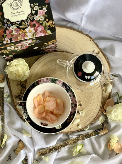 DUO FLORAL Tasse mit Teekanne VINTAGE FLOWERS BLACK Glas - New Bone China Porzellan – Bild 7
