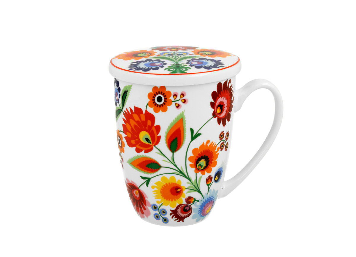 DUO ETNO Becher 380 ml ŁOWICZ mit Teesieb, New Bone China Porzellan – Bild 2