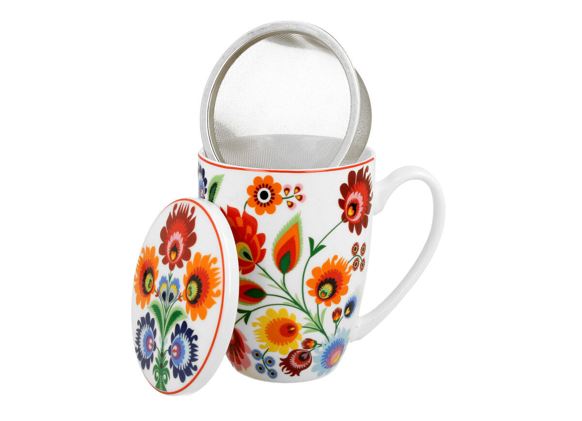 DUO ETNO Becher 380 ml ŁOWICZ mit Teesieb, New Bone China Porzellan – Bild 3
