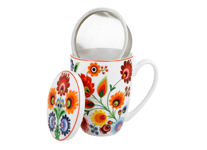 DUO ETNO Becher 380 ml ŁOWICZ mit Teesieb, New Bone China Porzellan – Bild 3