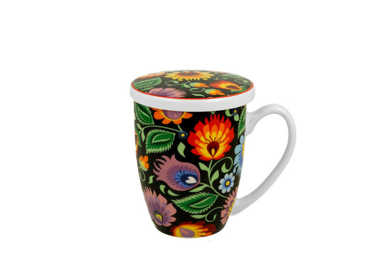 DUO ETNO Becher 380 ml ETNIC mit Teesieb, New Bone China Porzellan