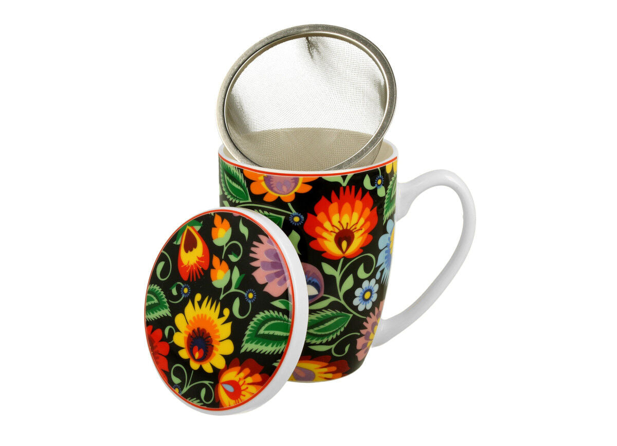 DUO ETNO Becher 380 ml ETNIC mit Teesieb, New Bone China Porzellan – Bild 2