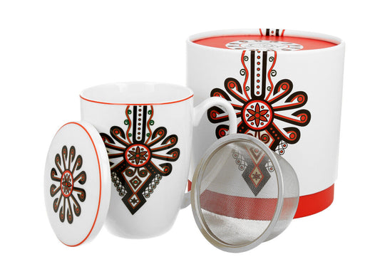 DUO ETNO Becher 380 ml PARZENICA mit Teesieb, New Bone China Porzellan
