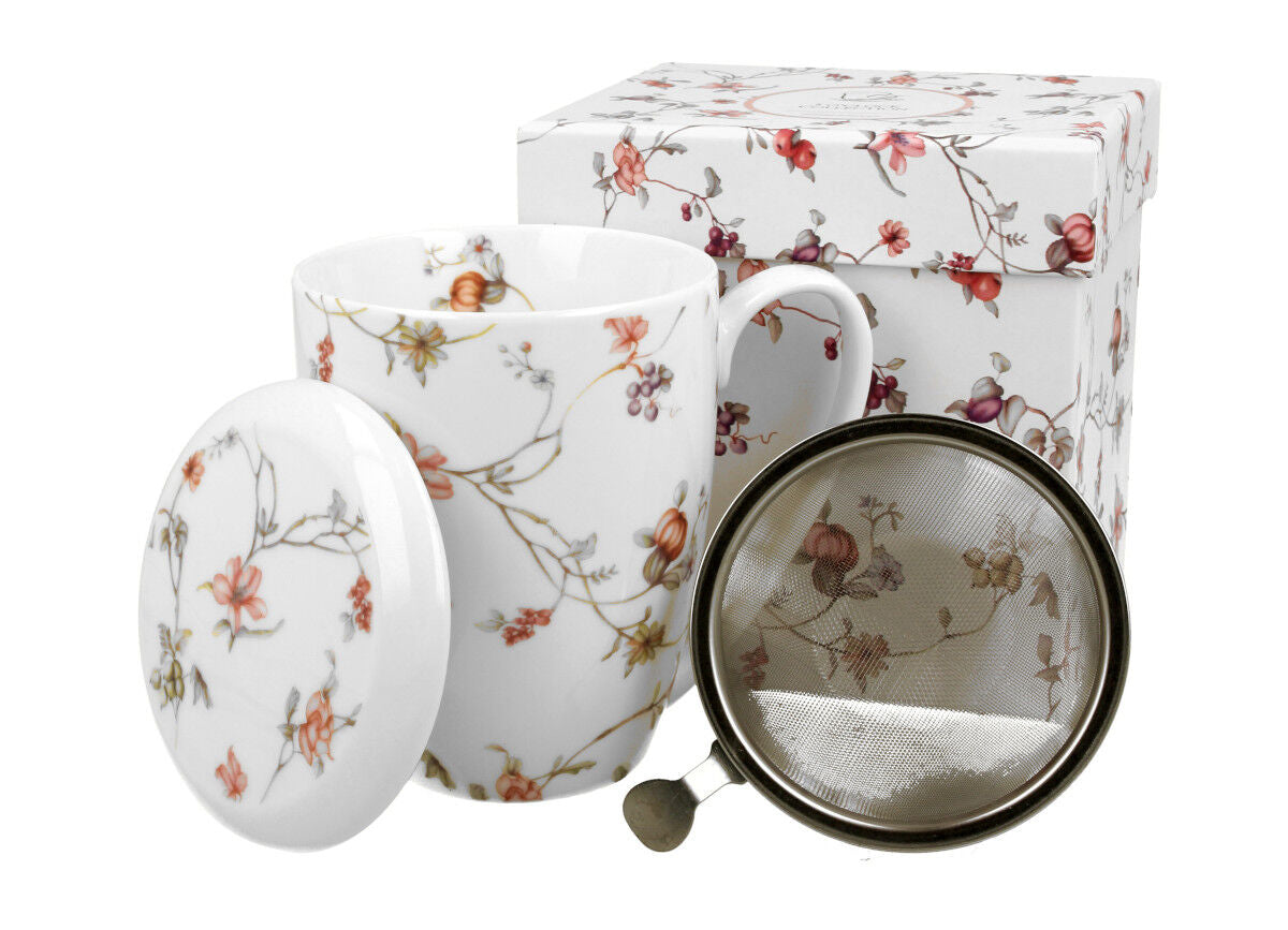 10er SET DUO FLORAL Becher 380 ml SAFA mit Teesieb, New Bone China Porzellan – Bild 4