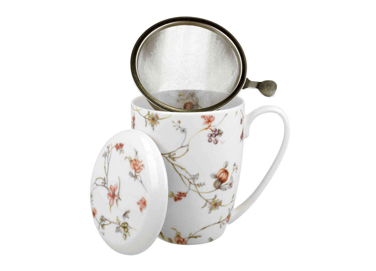 DUO FLORAL Becher 380 ml SAFA mit Teesieb, New Bone China Porzellan – Bild 3