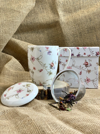 DUO FLORAL Becher 380 ml SAFA mit Teesieb, New Bone China Porzellan – Bild 6