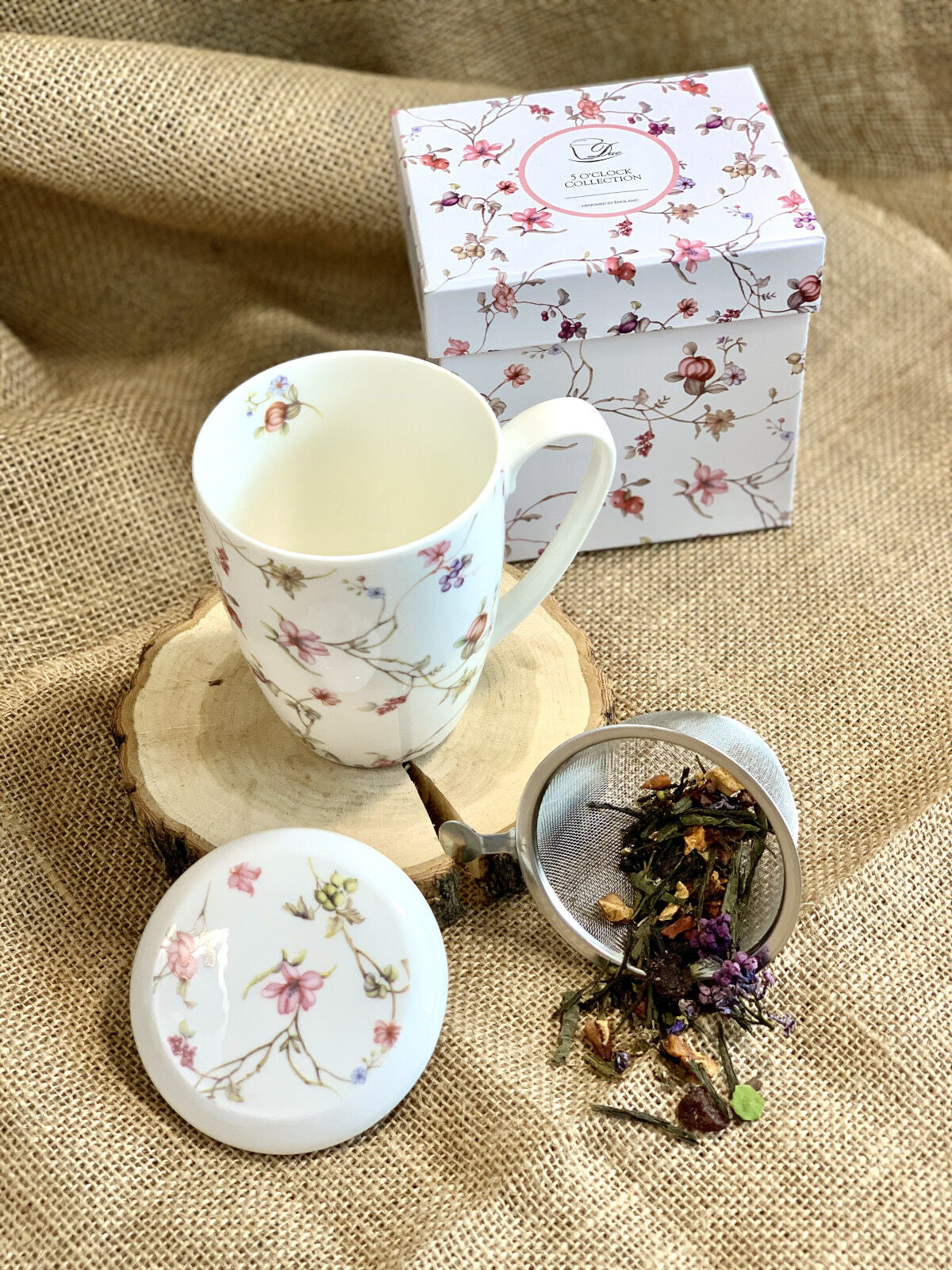 DUO FLORAL Becher 380 ml SAFA mit Teesieb, New Bone China Porzellan – Bild 7
