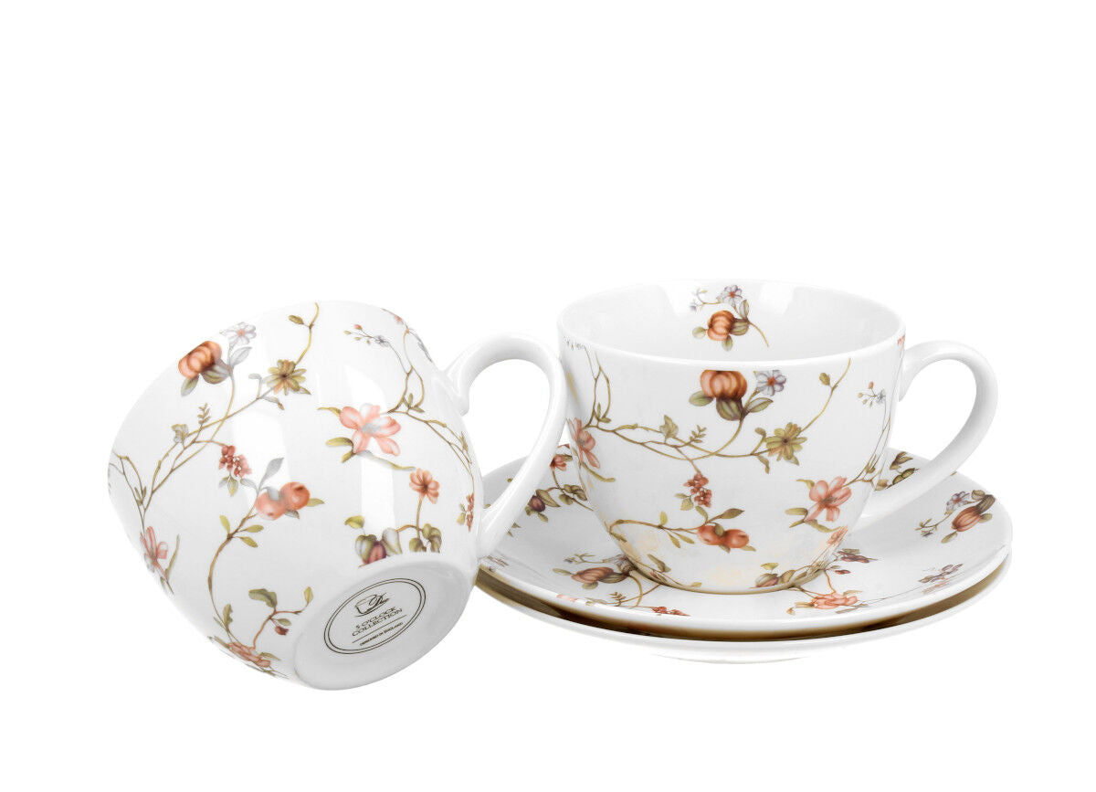 DUO FLORAL 2er-Set Tassen 280 ml SAFA mit Untertassen, New Bone China Porzellan – Bild 3