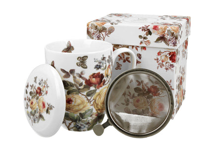 10er SET DUO FLORAL Becher 380 ml ZAHRA mit Teesieb, New Bone China Porzellan – Bild 4
