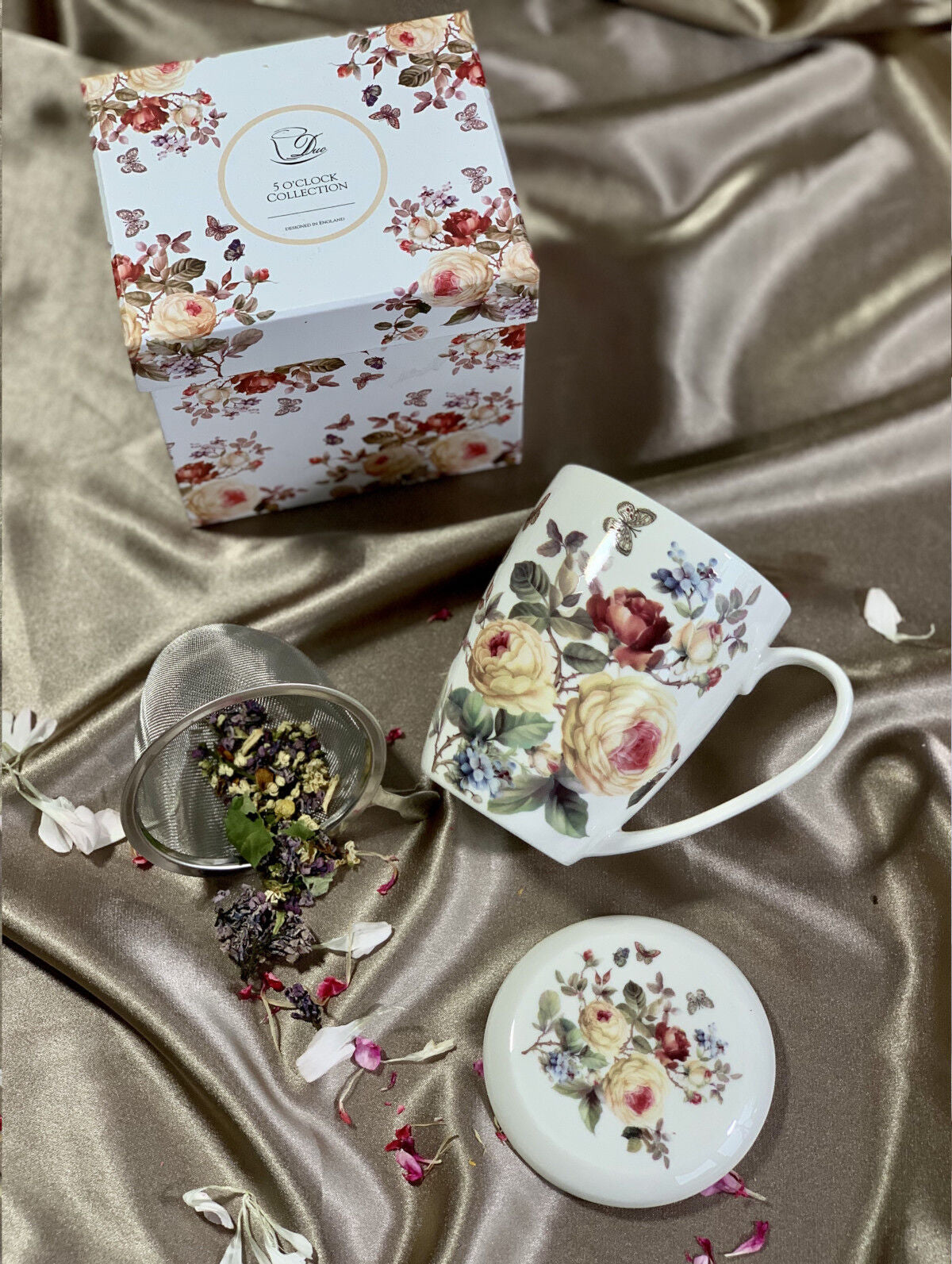 DUO FLORAL Becher 380 ml ZAHRA mit Teesieb, New Bone China Porzellan – Bild 7