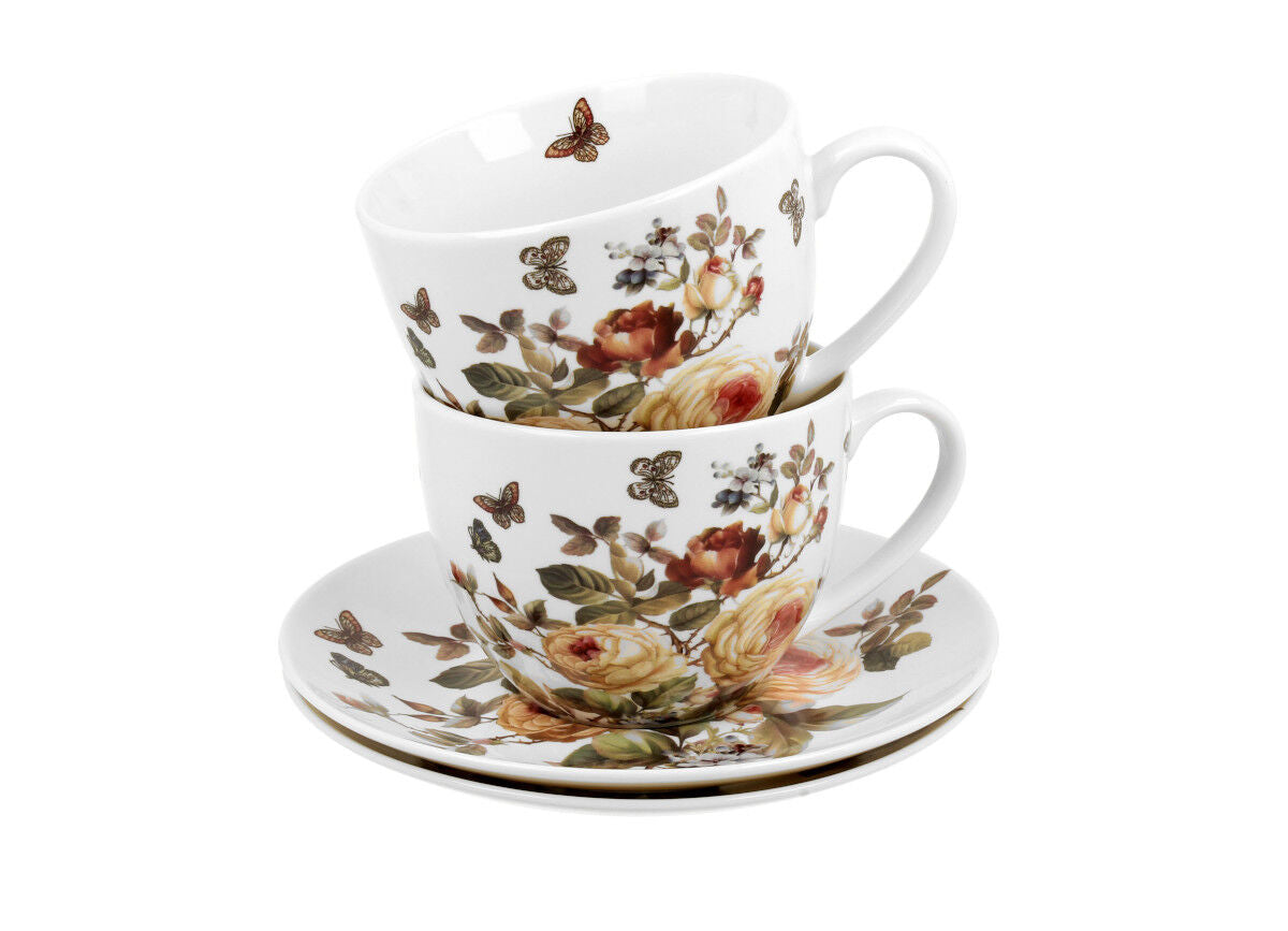 DUO FLORAL 2er-Set Tassen 280 ml ZAHRA mit Untertassen, New Bone China Porzellan – Bild 4