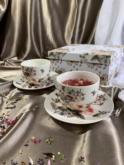 DUO FLORAL 2er-Set Tassen 280 ml ZAHRA mit Untertassen, New Bone China Porzellan – Bild 8