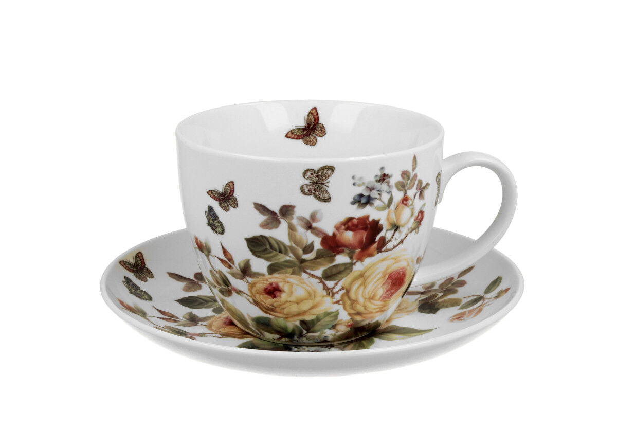 DUO FLORAL Jumbobecher 470 ml ZAHRA mit Untertasse, New Bone China Porzellan – Bild 2