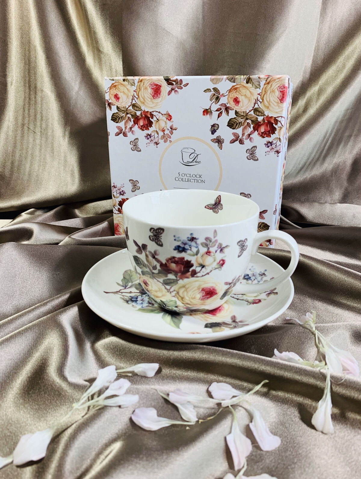 DUO FLORAL Jumbobecher 470 ml ZAHRA mit Untertasse, New Bone China Porzellan – Bild 6