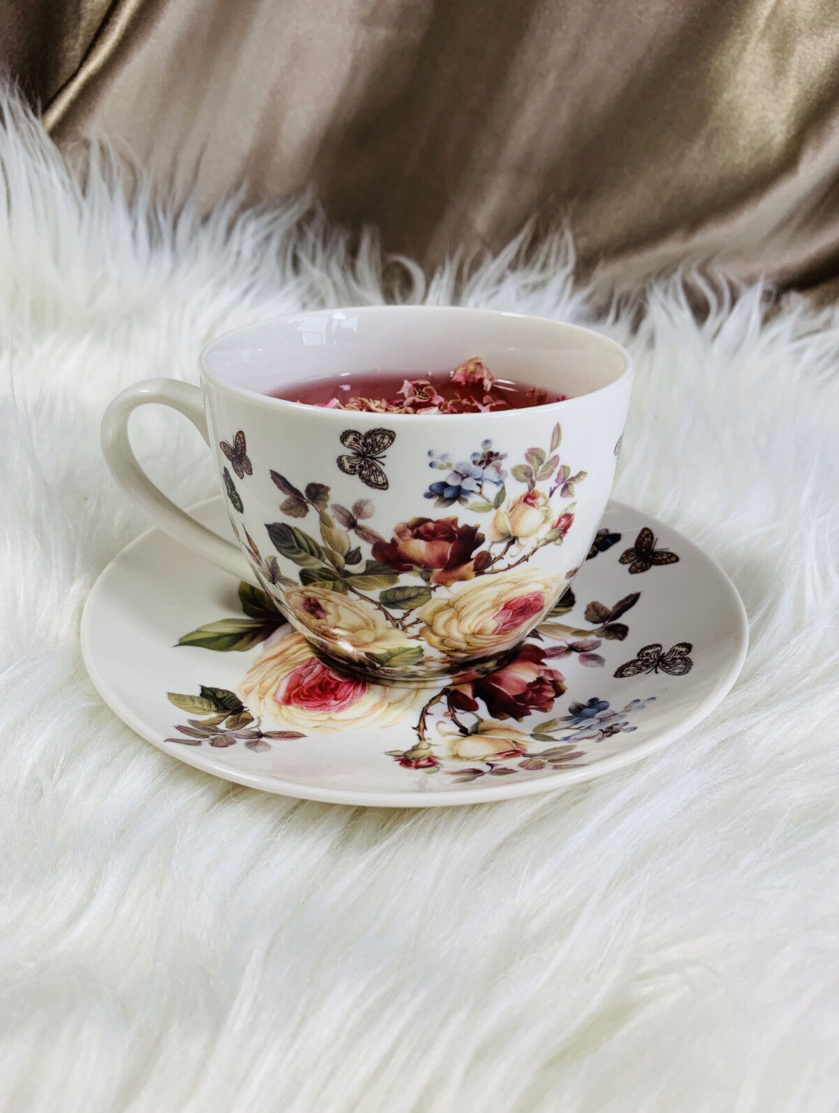 DUO FLORAL Jumbobecher 470 ml ZAHRA mit Untertasse, New Bone China Porzellan – Bild 7