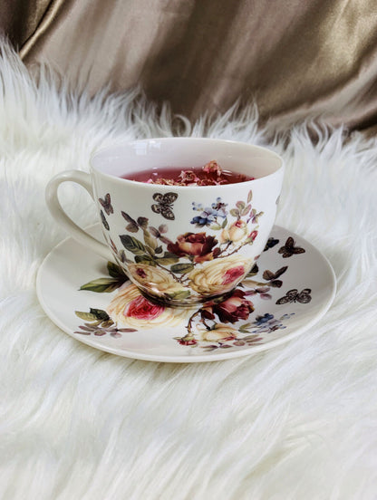 DUO FLORAL Jumbobecher 470 ml ZAHRA mit Untertasse, New Bone China Porzellan – Bild 7