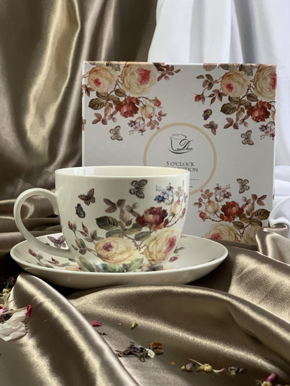 DUO FLORAL Jumbobecher 470 ml ZAHRA mit Untertasse, New Bone China Porzellan – Bild 8