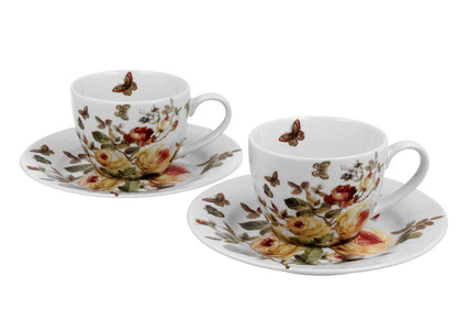 DUO FLORAL 2er-Set Espressotassen 90 ml ZAHRA mit Untertassen, New Bone China Porzellan – Bild 2