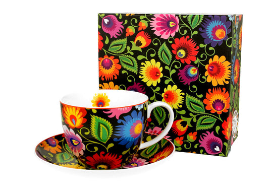DUO ETNO 24678 Jumbobecher 470 ml mit Untertasse ETNIC mit Untertasse, New Bone China Porzellan