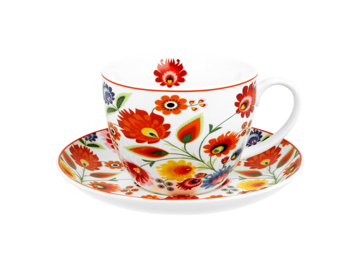DUO ETNO Jumbobecher 470 ml ŁOWICZ mit Untertasse, New Bone China Porzellan – Bild 3