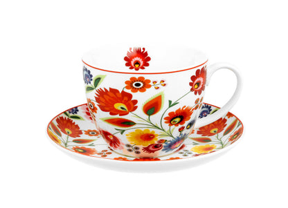 10er SET DUO ETNO Jumbobecher 470 ml ŁOWICZ mit Untertasse, New Bone China Porzellan – Bild 4