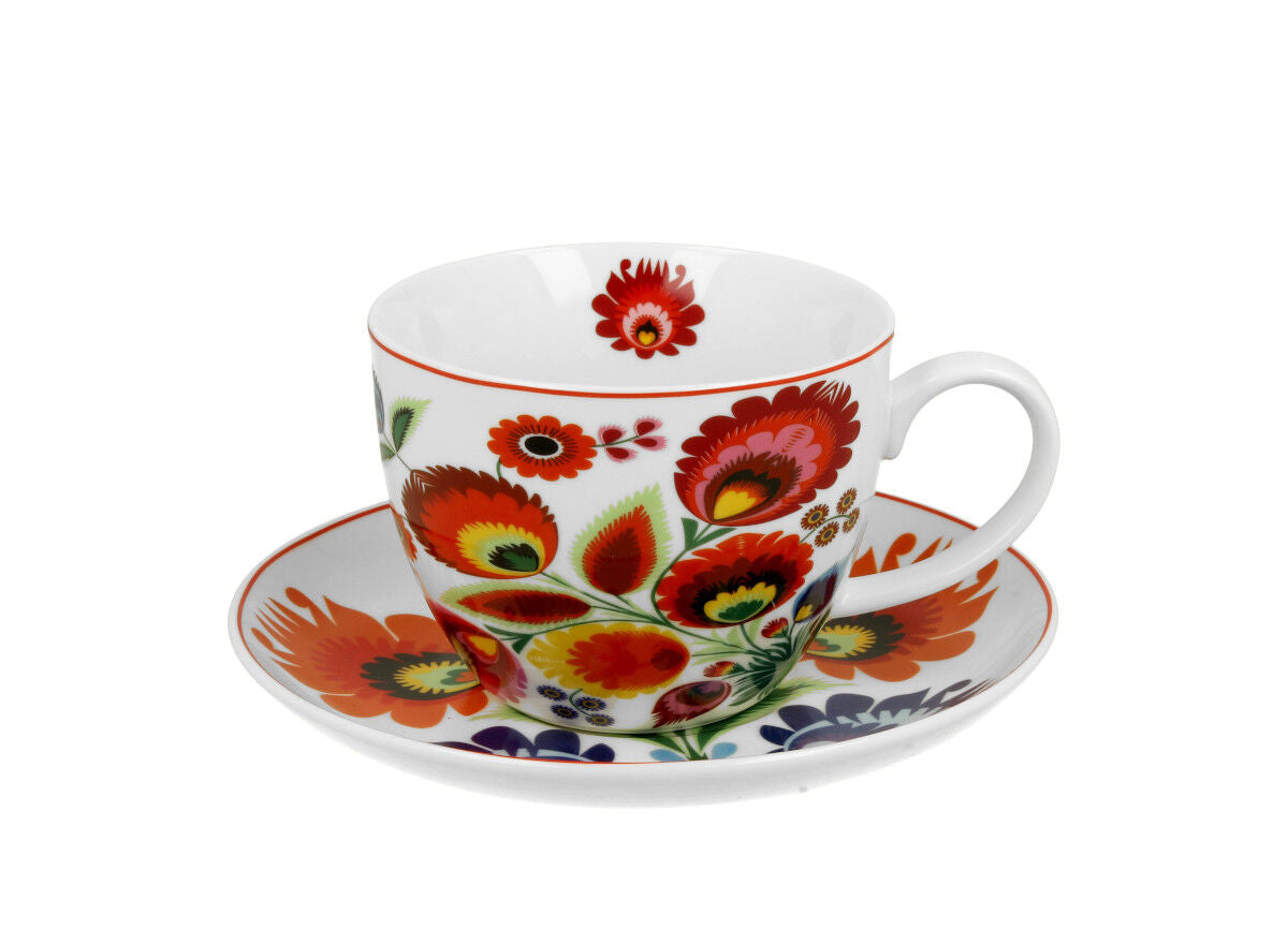 DUO ETNO Jumbobecher 470 ml ŁOWICZ mit Untertasse, New Bone China Porzellan – Bild 4