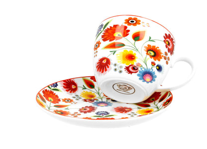 10er SET DUO ETNO Jumbobecher 470 ml ŁOWICZ mit Untertasse, New Bone China Porzellan – Bild 2