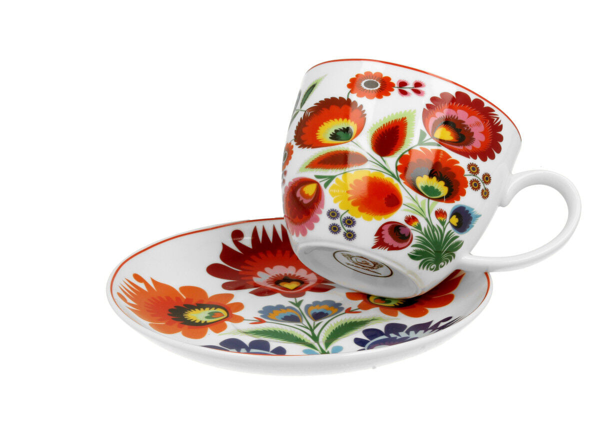 DUO ETNO Jumbobecher 470 ml ŁOWICZ mit Untertasse, New Bone China Porzellan – Bild 6