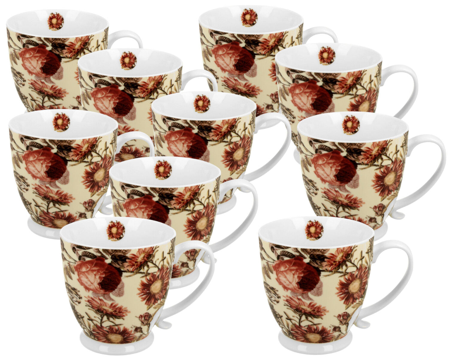 10er SET DUO FLORAL Jumbobecher 480 ml PEONY mit Fuß, New Bone China Porzellan