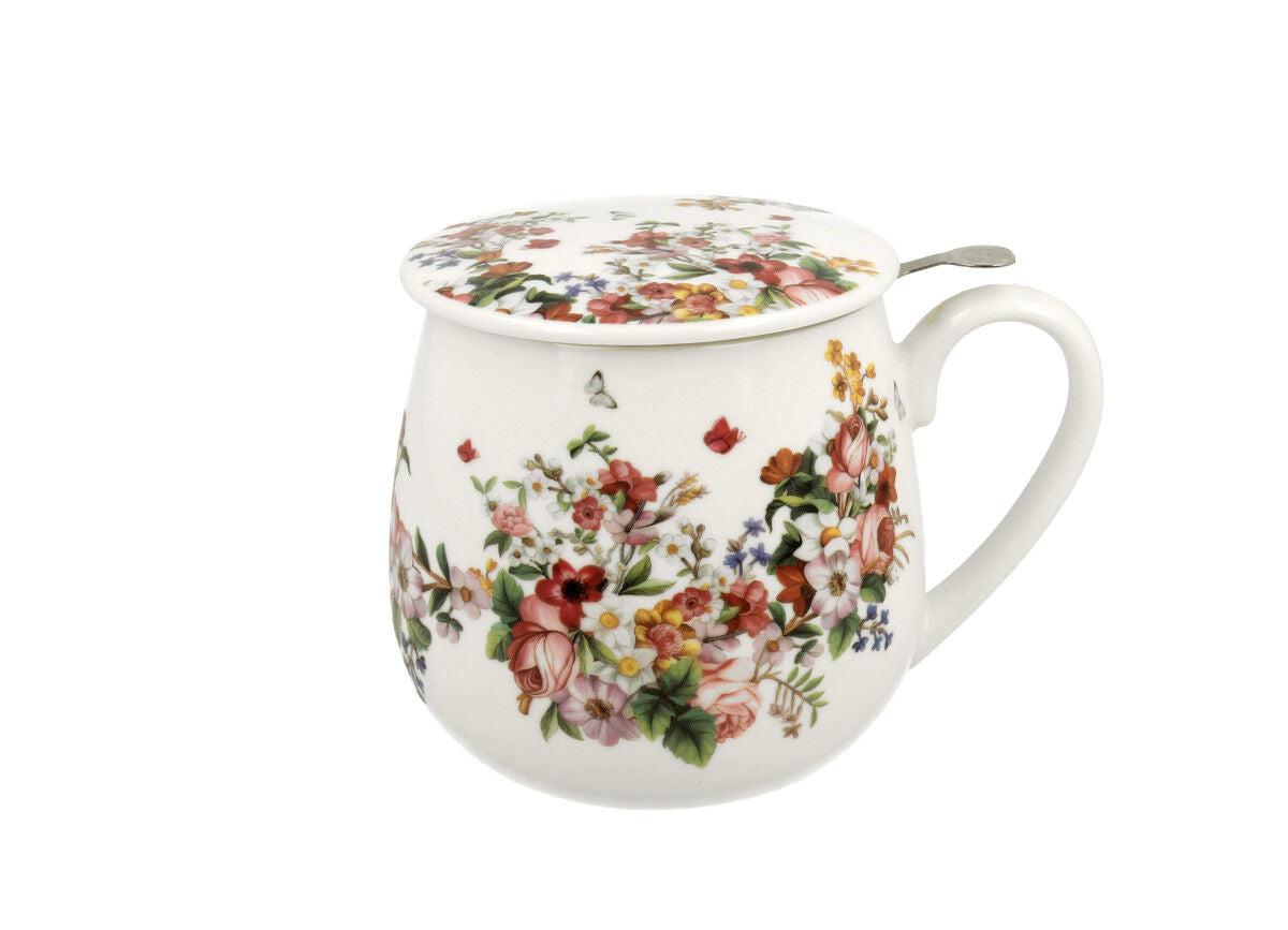 DUO FLORAL Fassbecher 430 ml VINTAGE FLOWERS WHITE mit Teesieb, New Bone China Porzellan – Bild 3