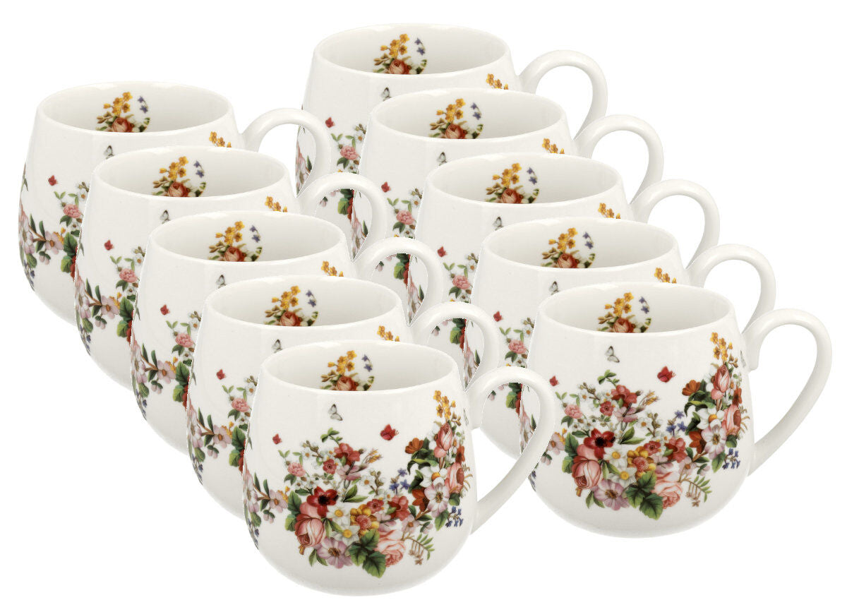 10er SET DUO FLORAL Fassbecher 430 ml VINTAGE FLOWERS WHITE New Bone China Porzellan