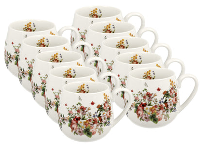 10er SET DUO FLORAL Fassbecher 430 ml VINTAGE FLOWERS WHITE New Bone China Porzellan