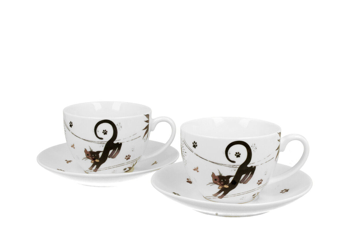 DUO ANIMALS 2er-Set Tassen 280 ml CHARMING CATS mit Untertassen, New Bone China Porzellan – Bild 2