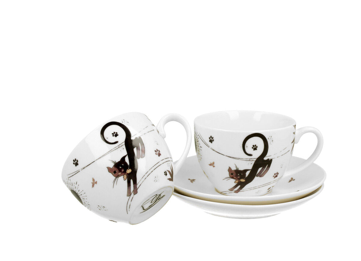 DUO ANIMALS 2er-Set Tassen 280 ml CHARMING CATS mit Untertassen, New Bone China Porzellan – Bild 3