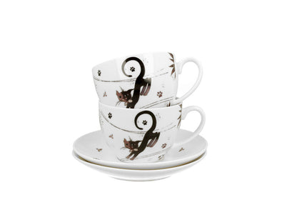 DUO ANIMALS 2er-Set Tassen 280 ml CHARMING CATS mit Untertassen, New Bone China Porzellan – Bild 4