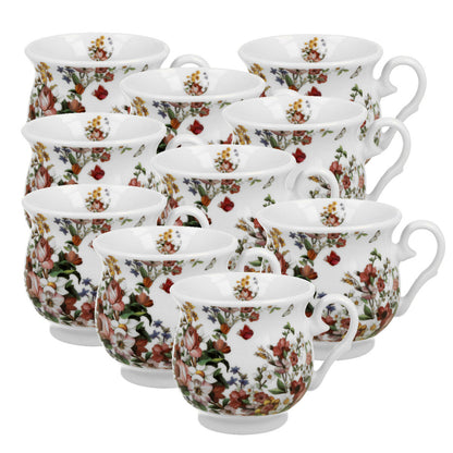 10er SET DUO FLORAL Becher 400 ml VINTAGE FLOWERS WHITE New Bone China Porzellan