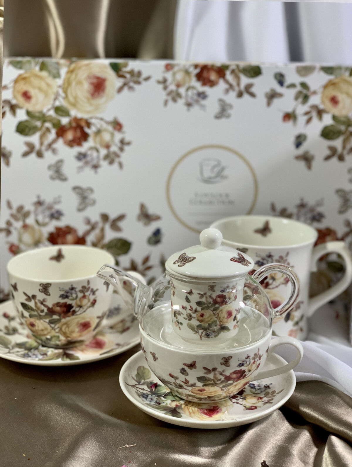 DUO FLORAL 6er-Set Tassen 220 ml ZAHRA mit Untertassen, New Bone China Porzellan – Bild 4