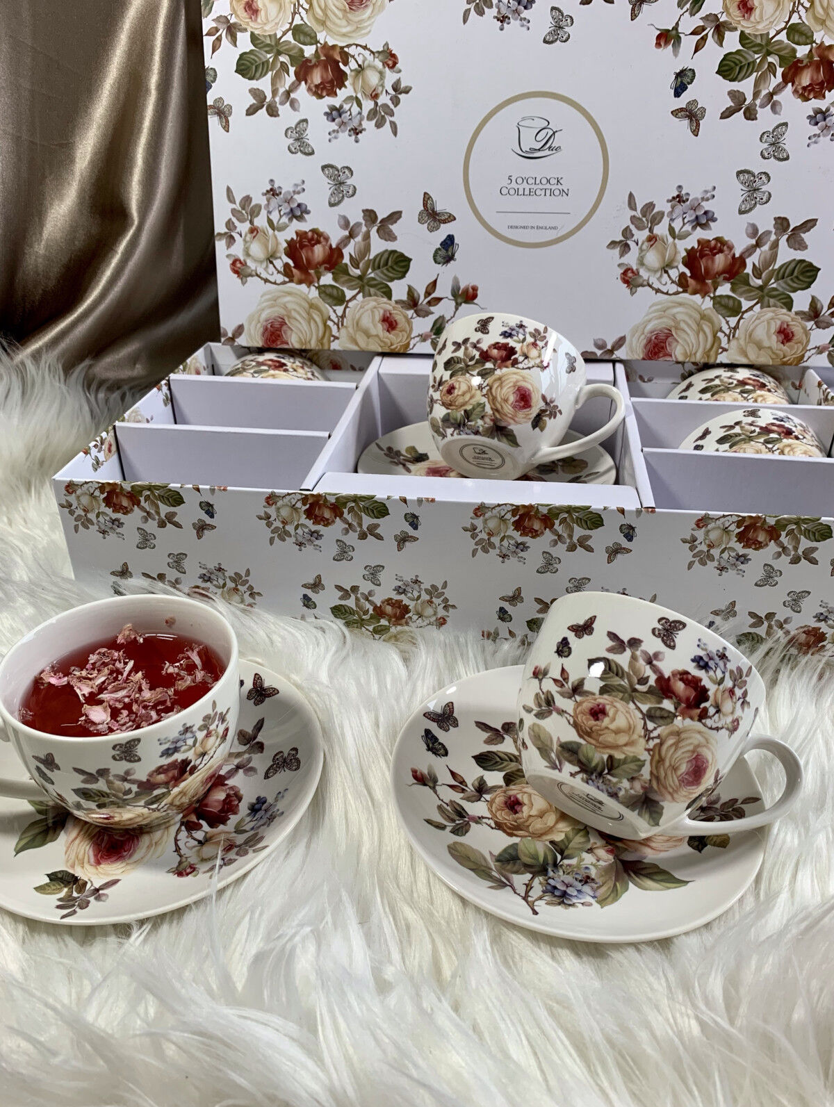 DUO FLORAL 6er-Set Tassen 220 ml ZAHRA mit Untertassen, New Bone China Porzellan – Bild 5