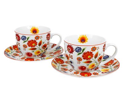 DUO ETNO 2er-Set Tassen 280 ml ŁOWICZ mit Untertassen, New Bone China Porzellan – Bild 2